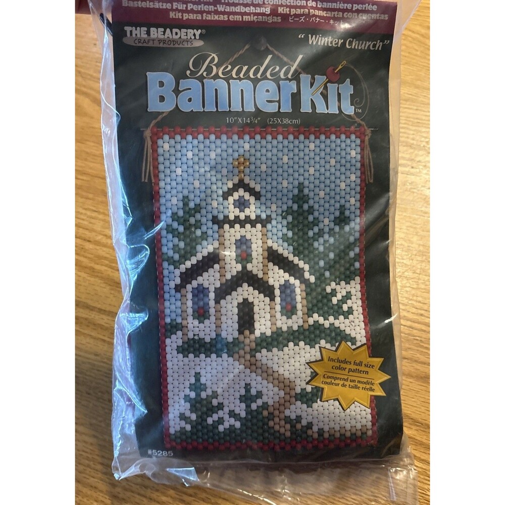 Vtg. The Beadery WINTER CHURCH Beaded Banner Kit #5285 Pattern Included Sealed